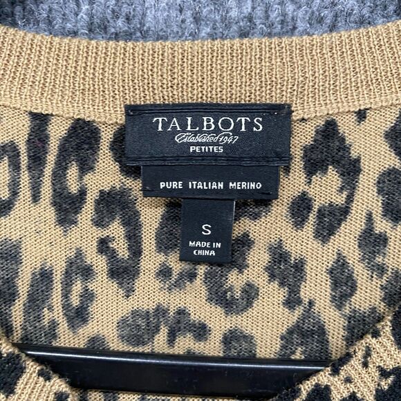 Talbots Cardigan Sweater Womens S Brown Leopard Merino Wool Button Up Mob Wife - Picture 6 of 9